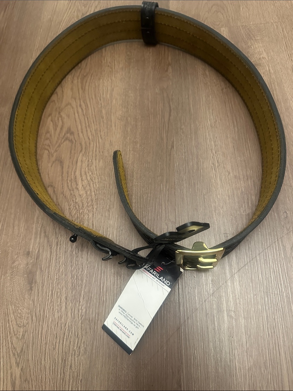 Men's Leather Belt with Yellow Interior and Brass Buckle